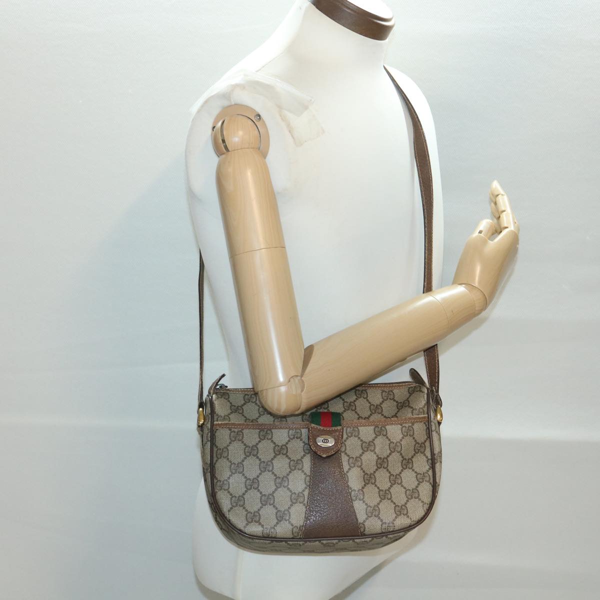 GUCCI GG Canvas Web Sherry Line Shoulder Bag Beige Red Green 38014