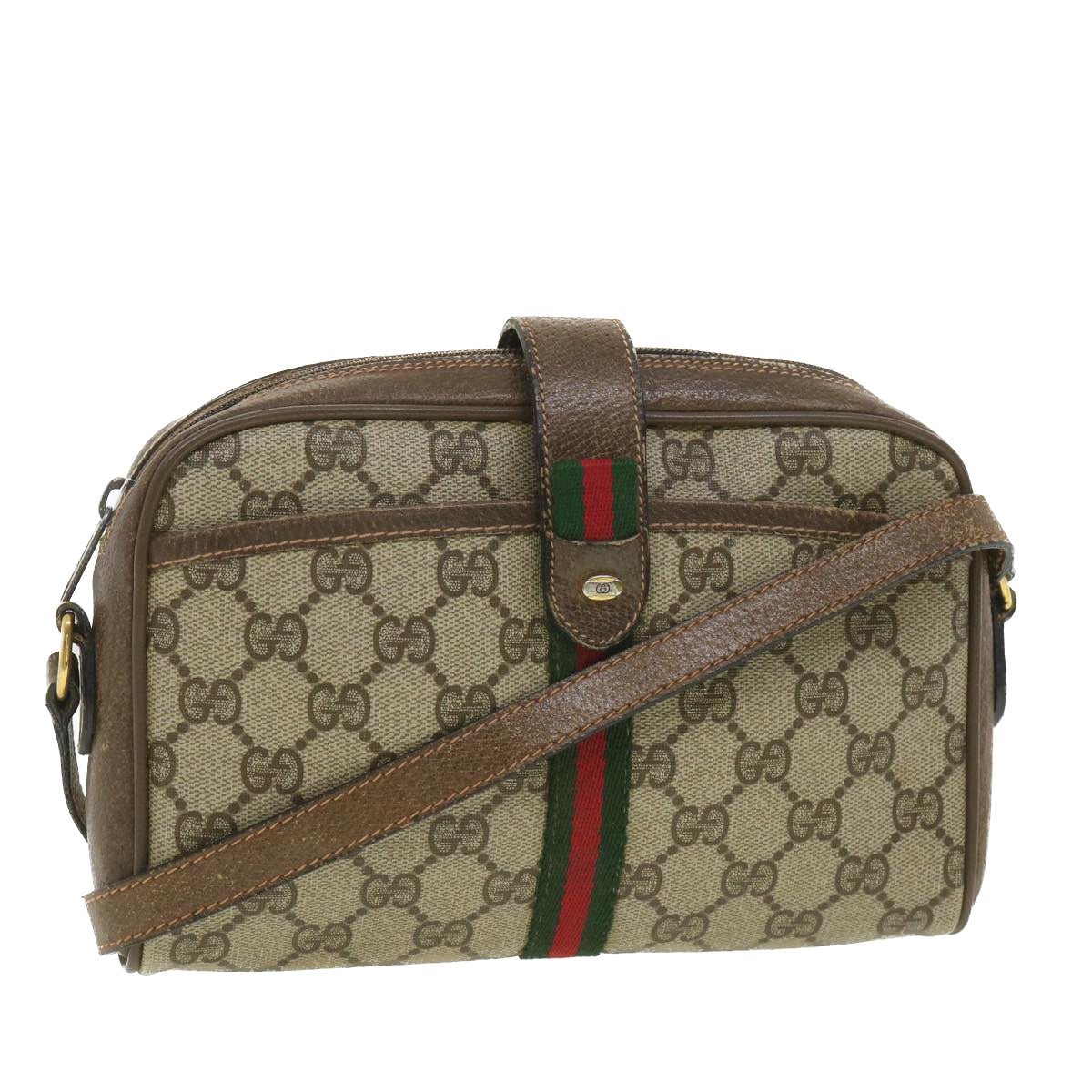 GUCCI GG Canvas Web Sherry Line Shoulder Bag Beige Red 89.02.055 38051