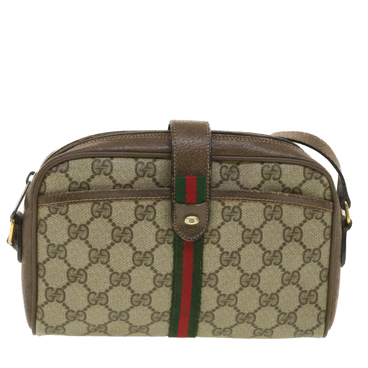 GUCCI GG Canvas Web Sherry Line Shoulder Bag Beige Red 89.02.055 38051