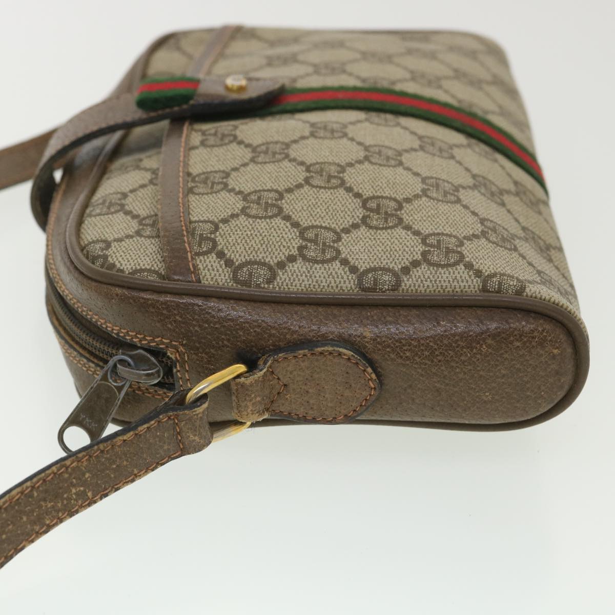 GUCCI GG Canvas Web Sherry Line Shoulder Bag Beige Red 89.02.055 38051