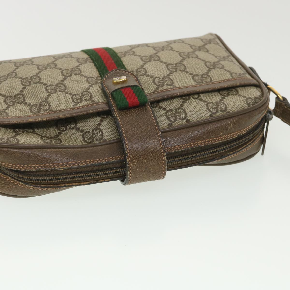 GUCCI GG Canvas Web Sherry Line Shoulder Bag Beige Red 89.02.055 38051