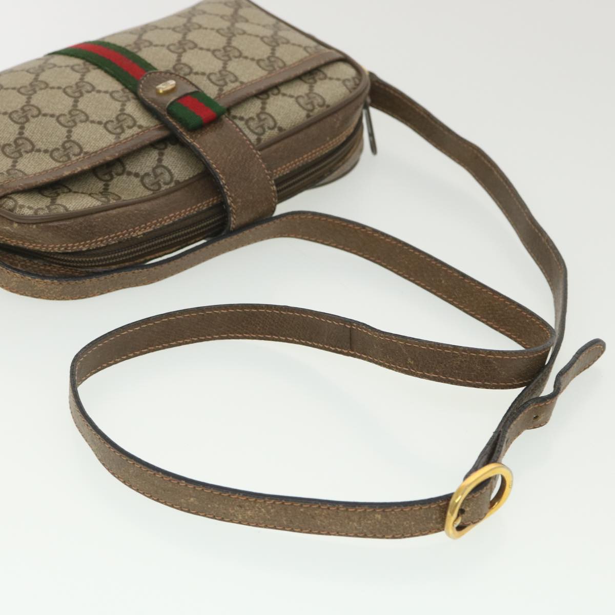 GUCCI GG Canvas Web Sherry Line Shoulder Bag Beige Red 89.02.055 38051