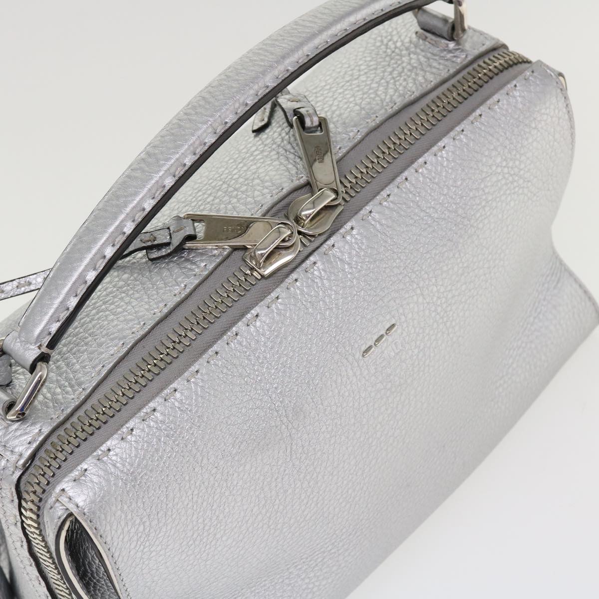 FENDI Hand Bag Leather 2way Silver 38070