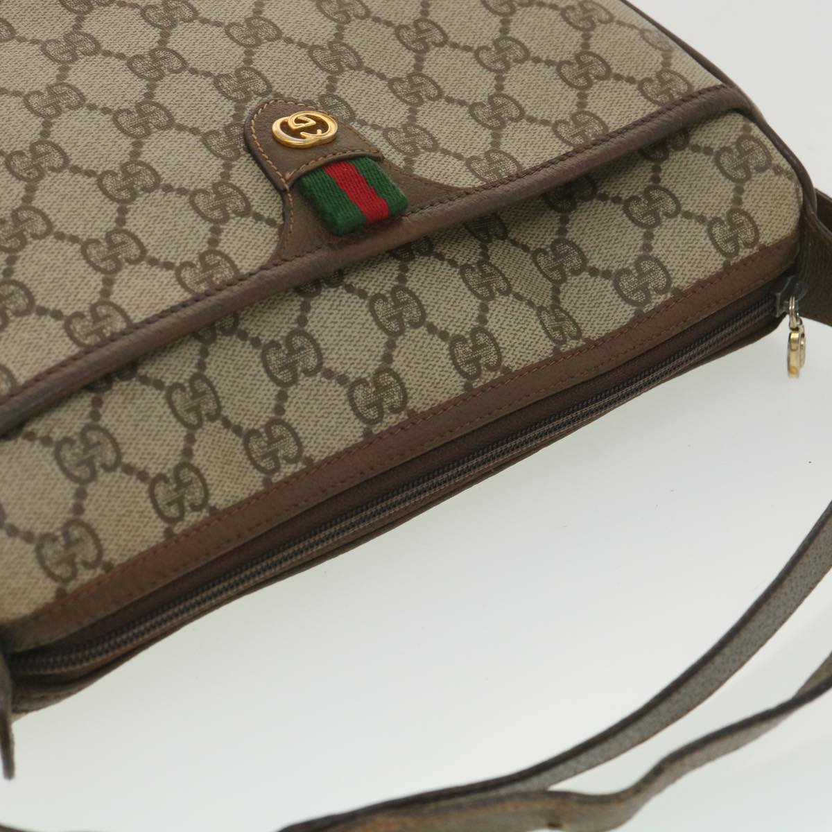 GUCCI GG Canvas Web Sherry Line Shoulder Bag Beige Red 89.02.077 38096