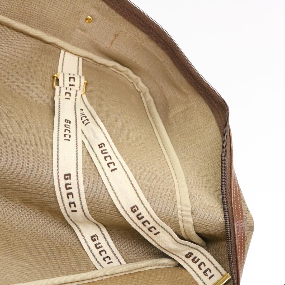 GUCCI Web Sherry Line Micro GG Canvas Boston Bag PVC Leather Brown 38417