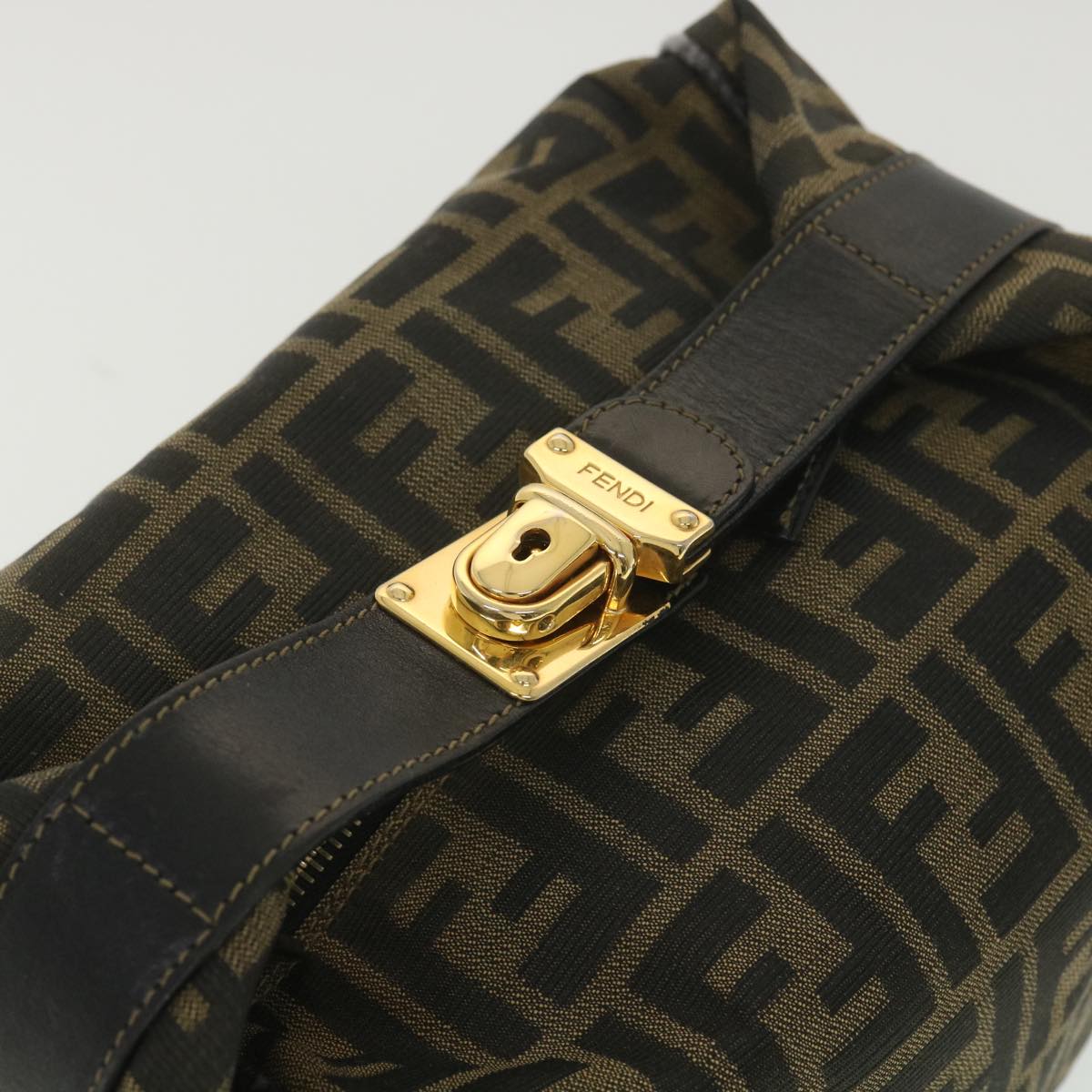 FENDI Zucca Canvas Hand Pouch Nylon Black Brown 38514