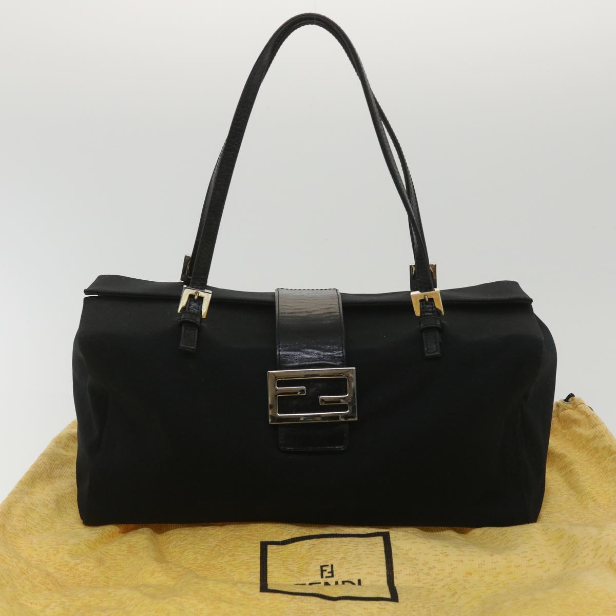 FENDI Mamma Baguette Shoulder Bag Nylon Black 38530