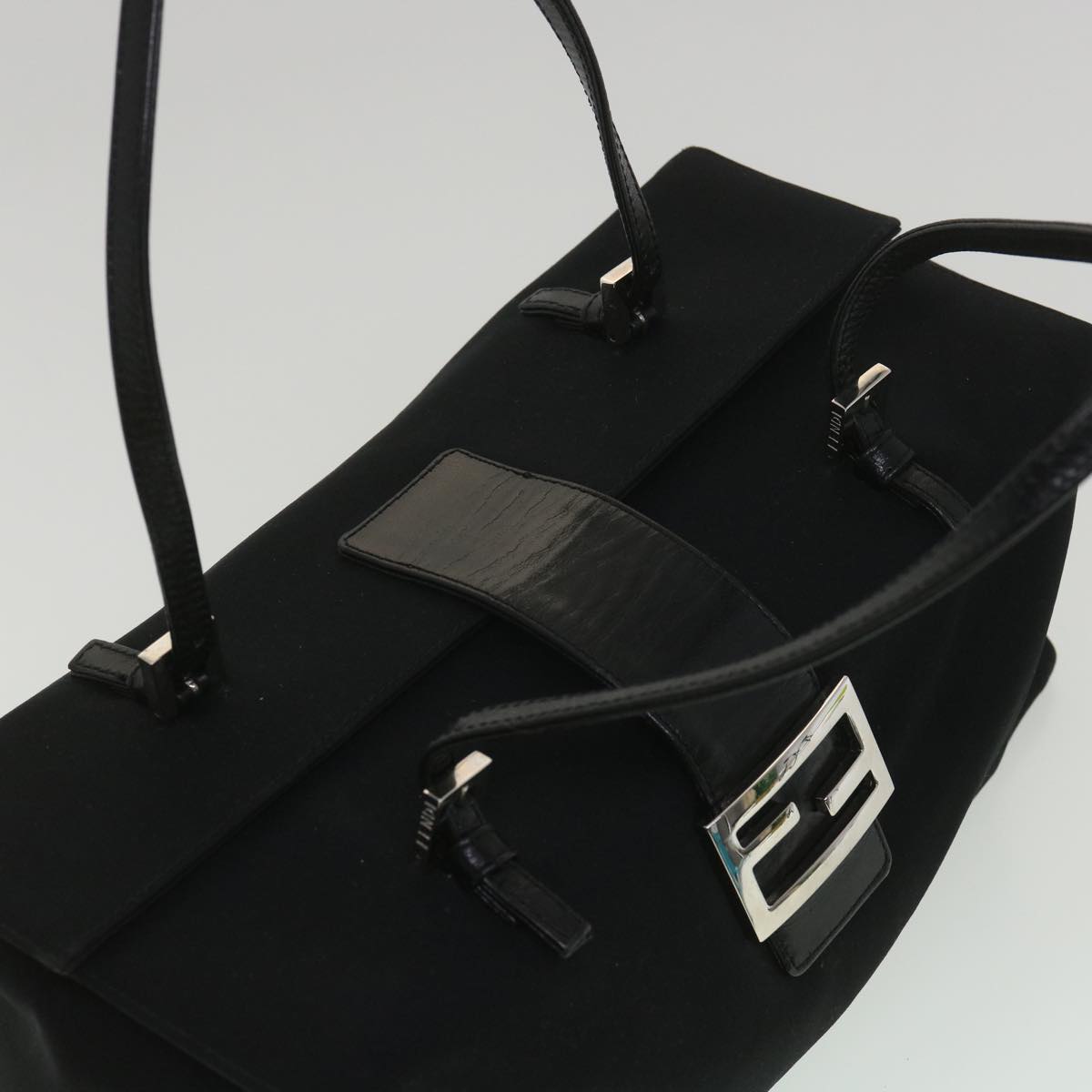 FENDI Mamma Baguette Shoulder Bag Nylon Black 38530