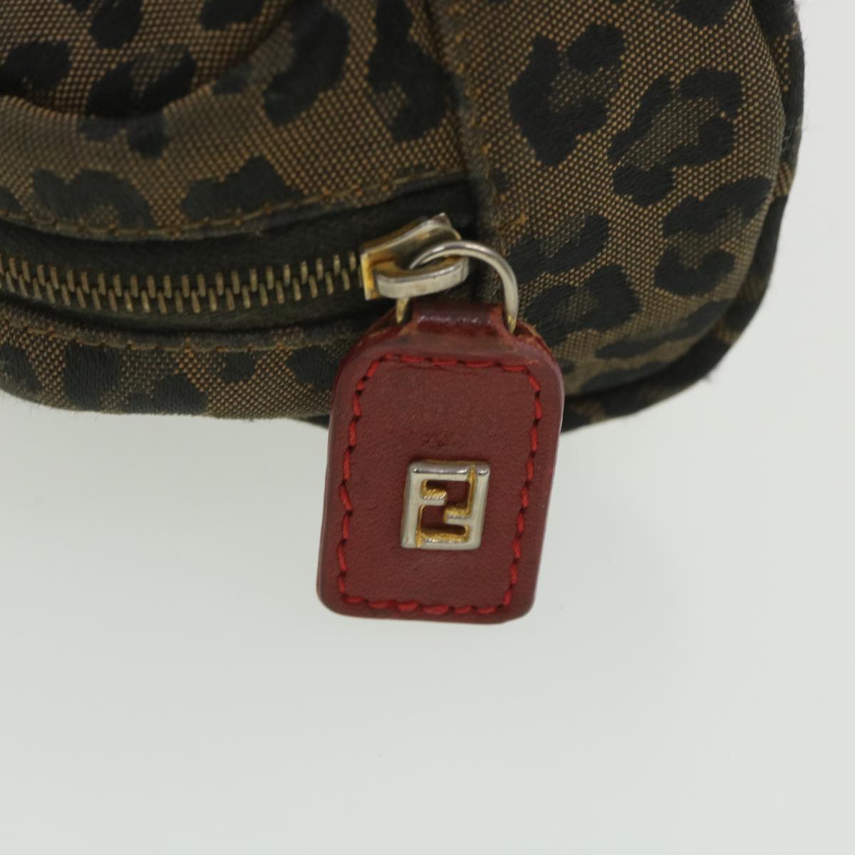 FENDI Leopard Pouch Canvas Black Brown 38641