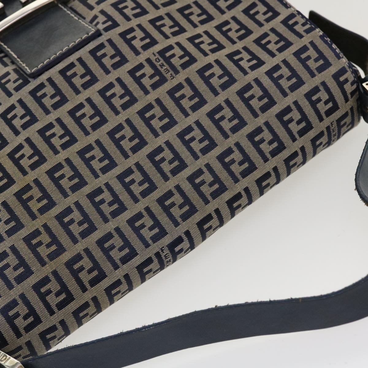 FENDI Zucchino Canvas Mamma Baguette Shoulder Bag Nylon Navy 26325 38903