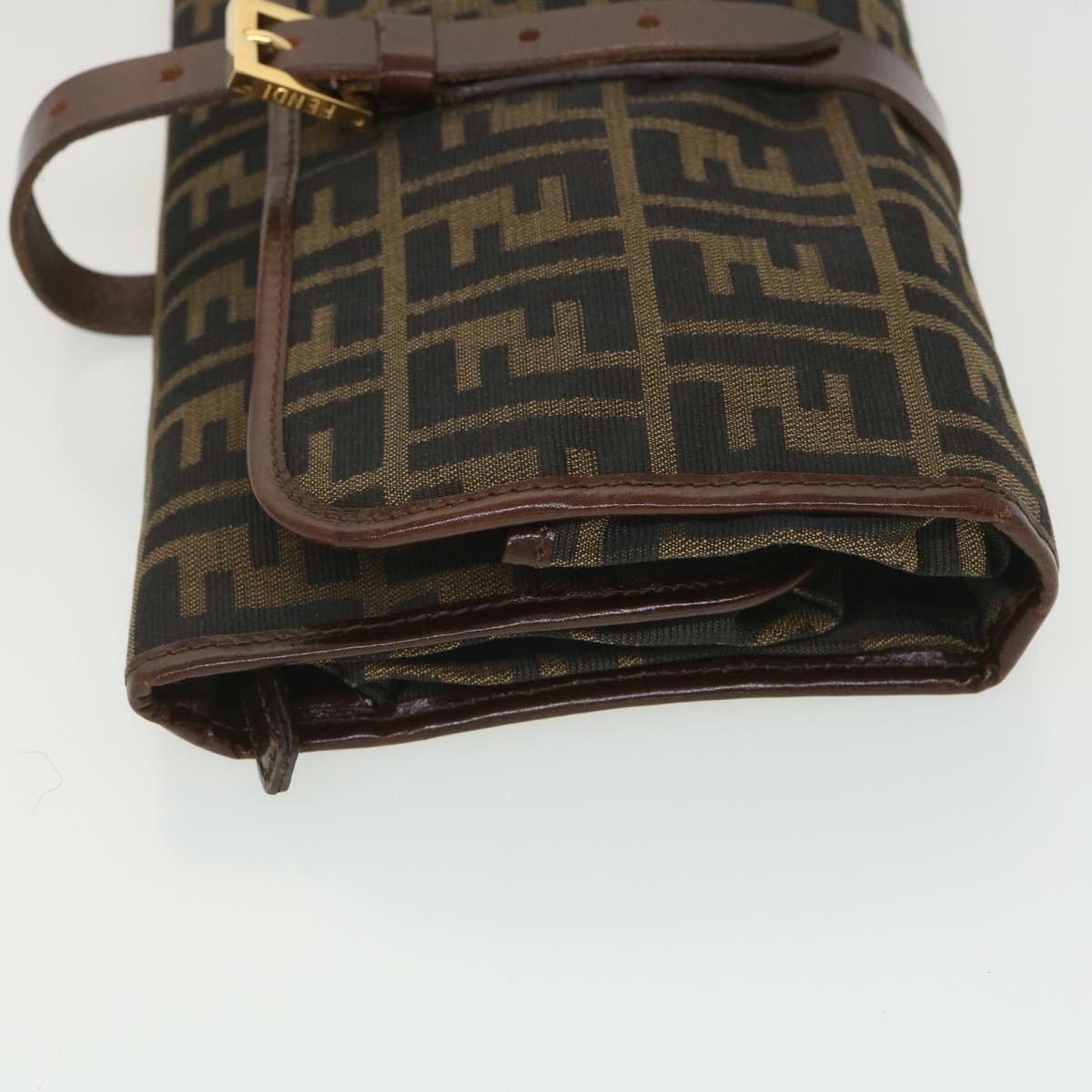 FENDI Zucca Canvas Clutch Bag Black Brown 38923