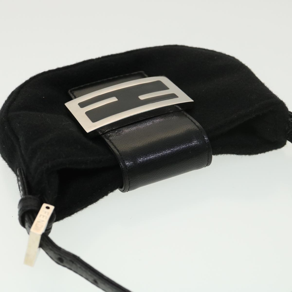 FENDI Mini Mamma Baguette Shoulder Bag Wool Black 39065