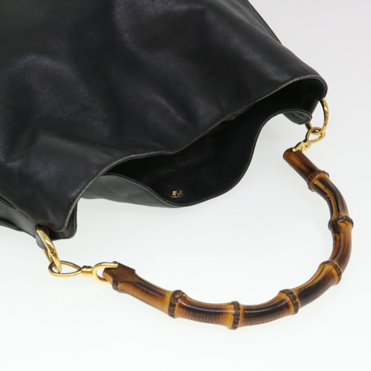 GUCCI Bamboo Shoulder Bag Leather 2way Black 001 1014 1577 39136