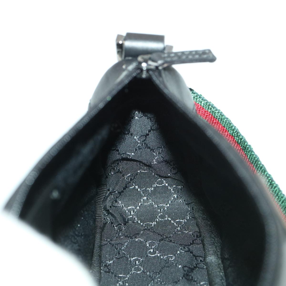 GUCCI Web Sherry Line Accessory Pouch Canvas Black Green Red 92820 39216