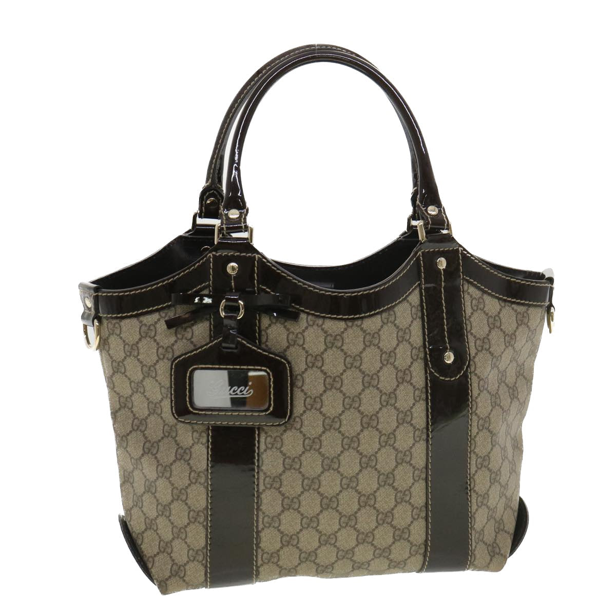 GUCCI GG Canvas Hand Bag PVC Leather Beige 203521 39387