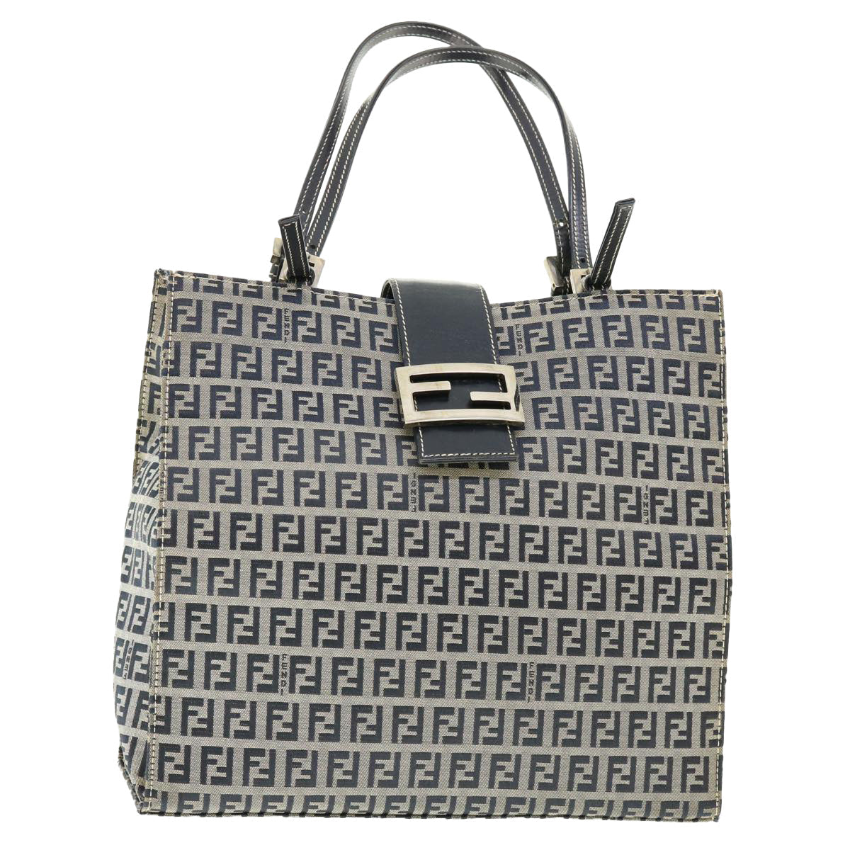 FENDI Zucchino Canvas Mamma Baguette Shoulder Bag Navy 39439