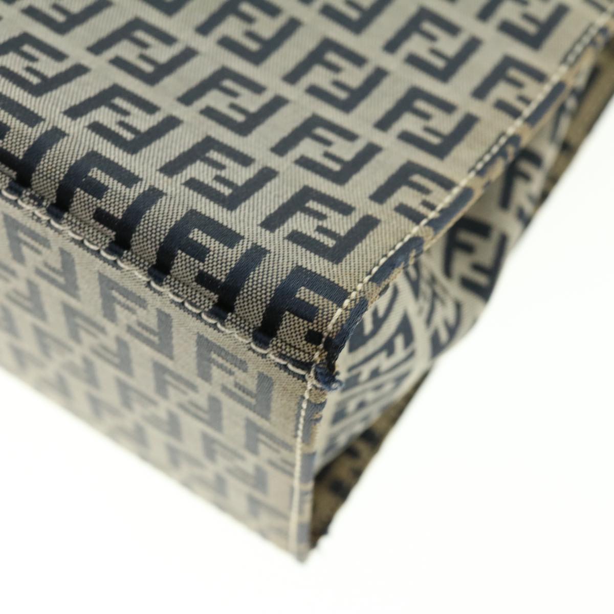 FENDI Zucchino Canvas Mamma Baguette Shoulder Bag Navy 39439