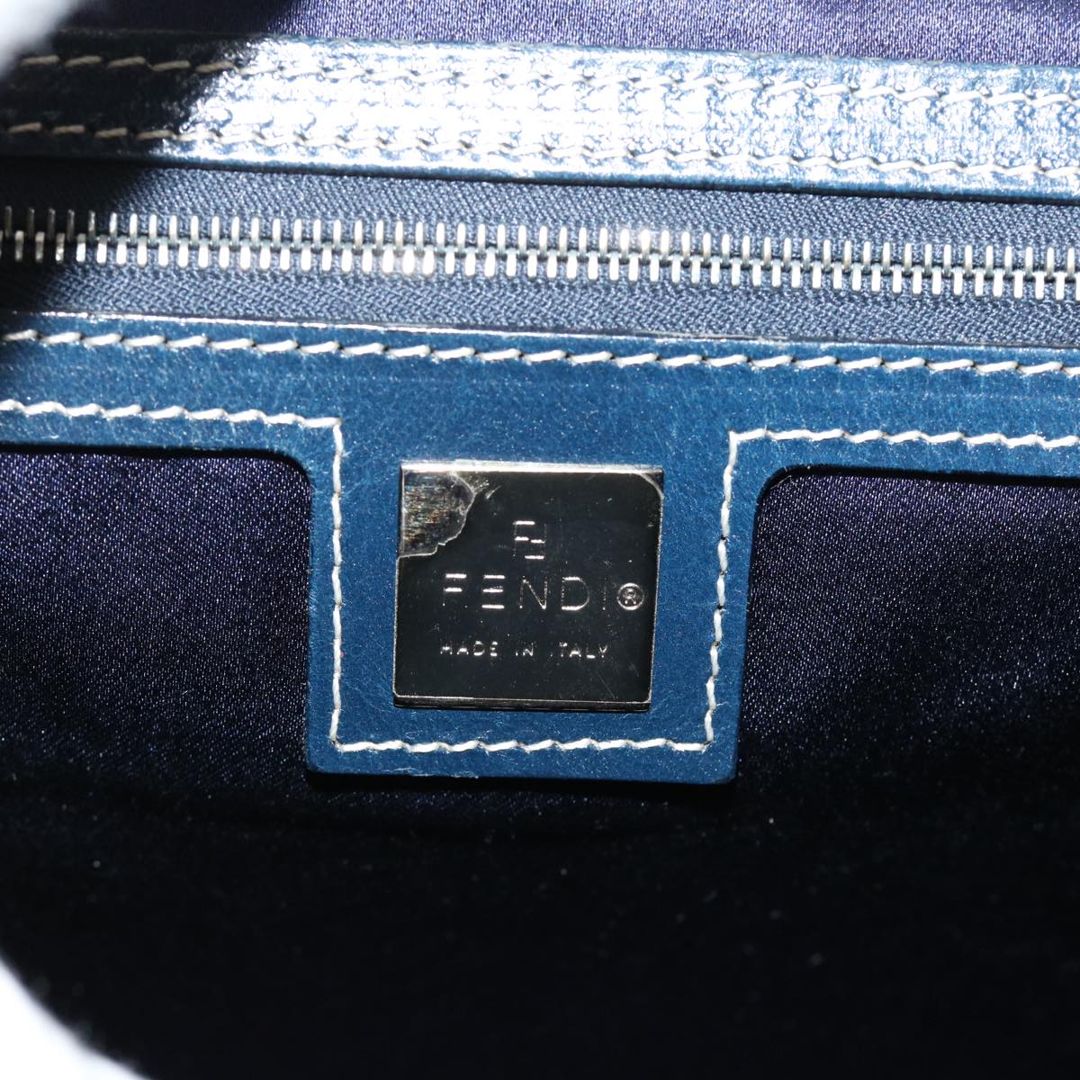FENDI Zucchino Canvas Mamma Baguette Shoulder Bag Navy 39439