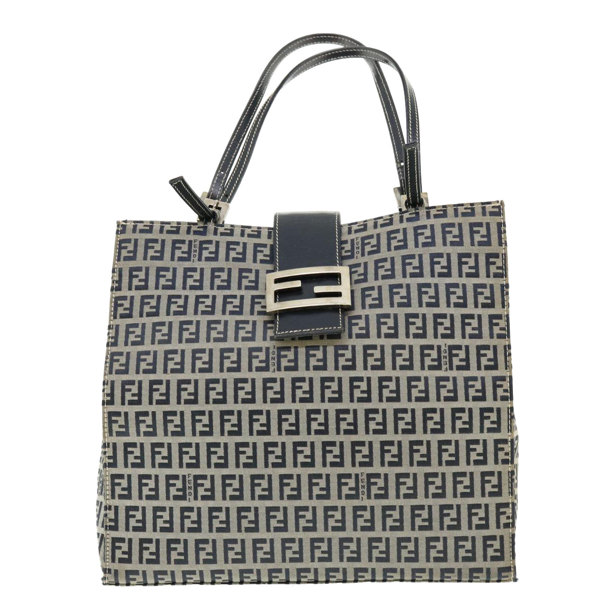 FENDI Zucchino Canvas Mamma Baguette Shoulder Bag Navy 39439