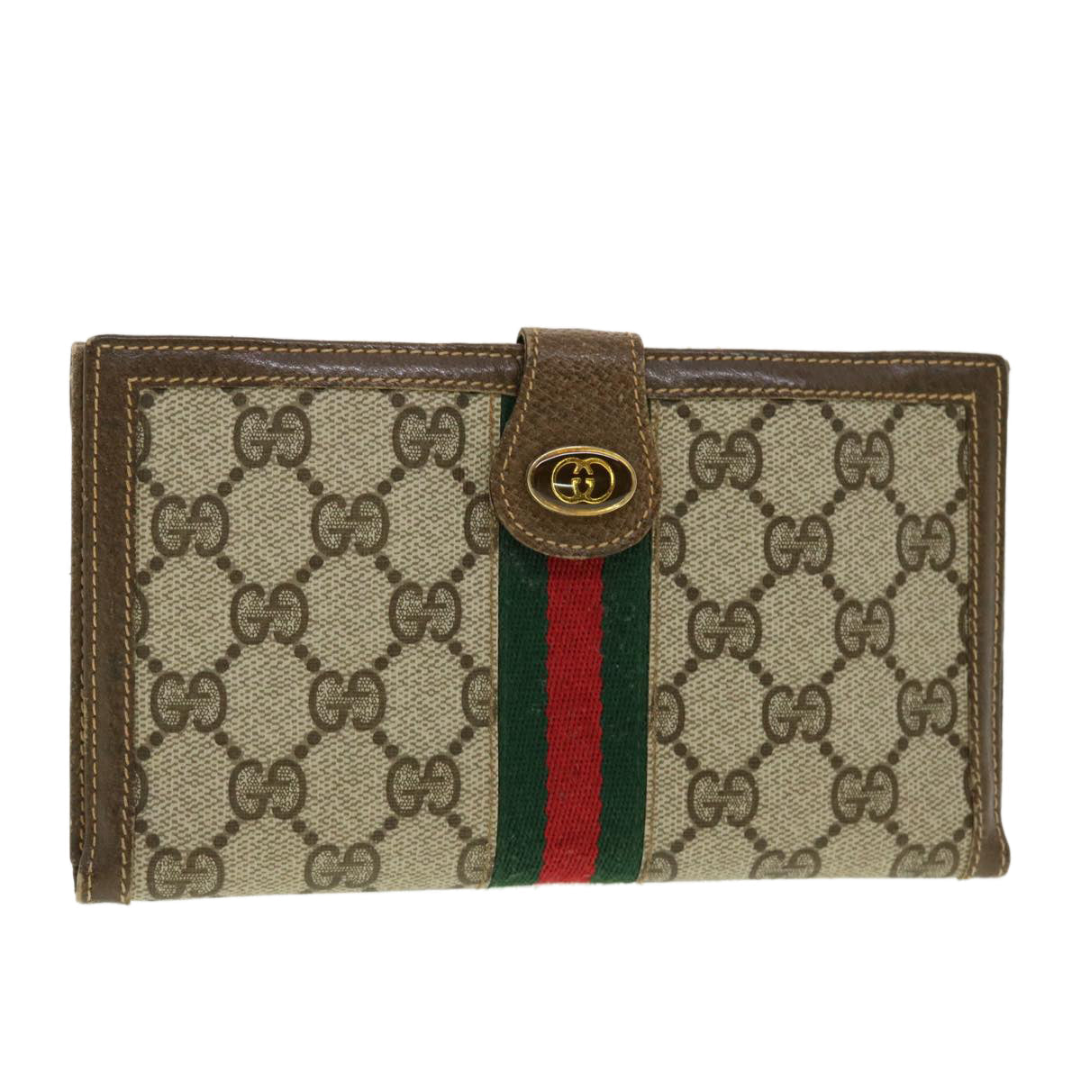 GUCCI GG Canvas Web Sherry Line Long Wallet Beige Red Green 39469