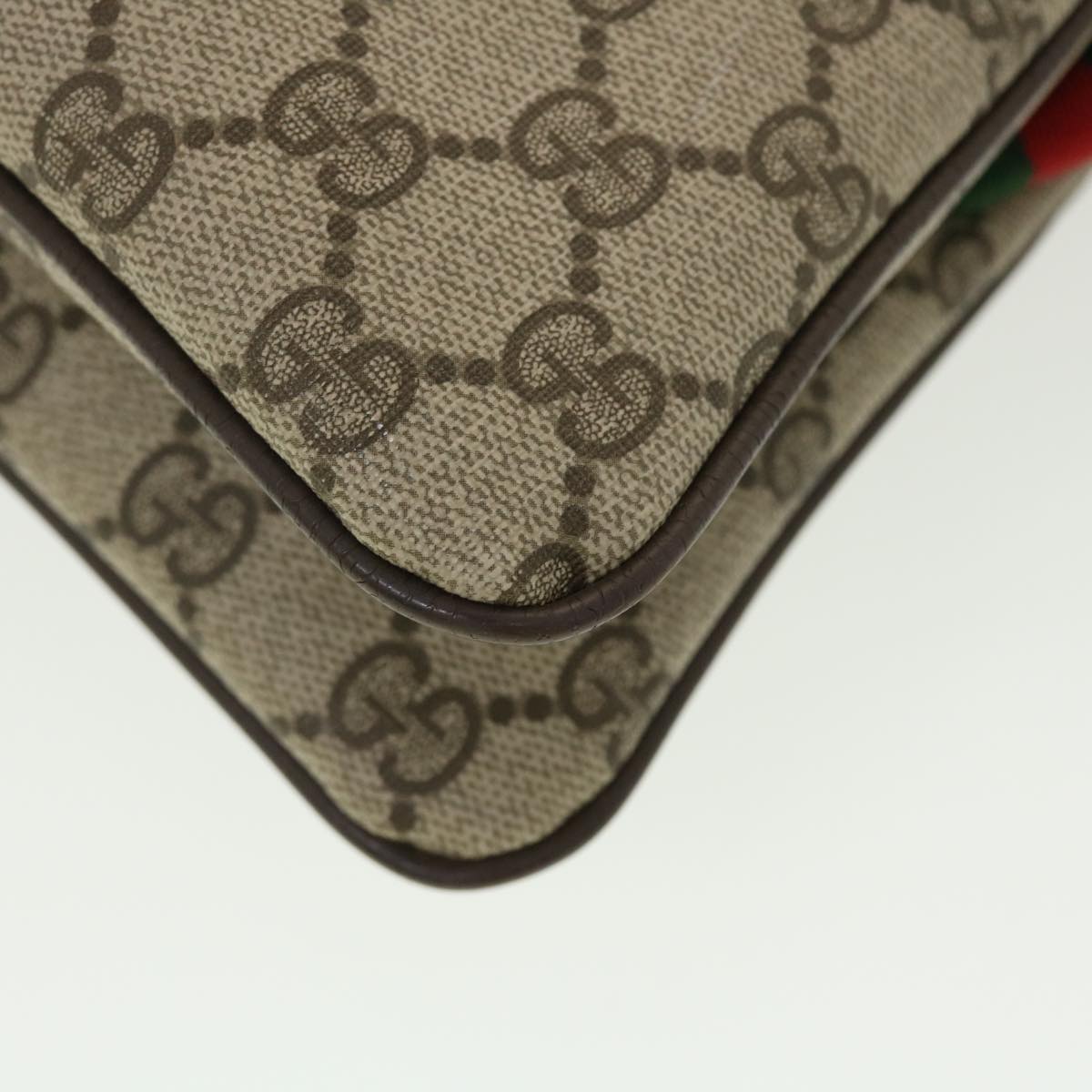 GUCCI Web Sherry Line GG Canvas Shoulder Bag PVC Leather Beige Green 39953