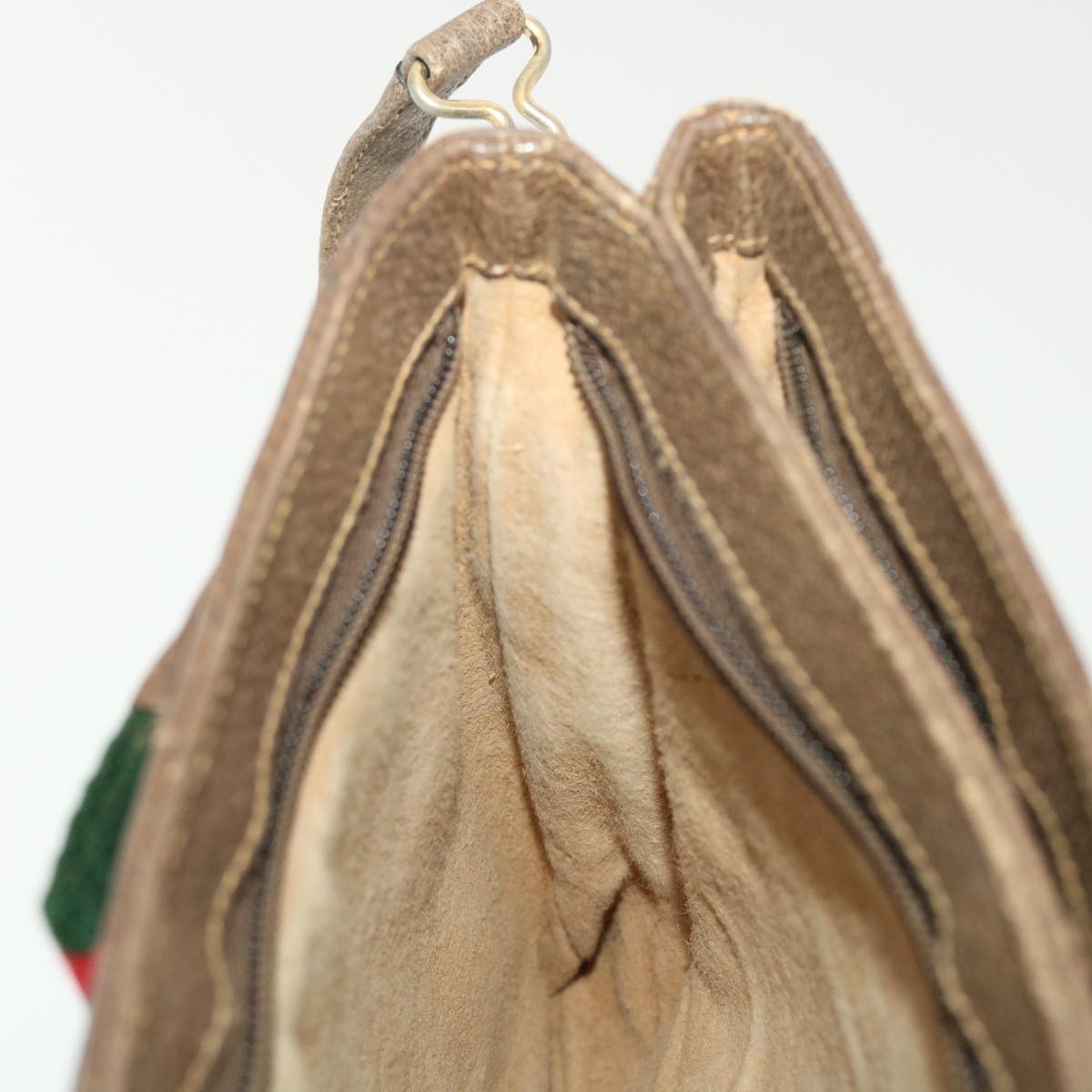 GUCCI Web Sherry Line GG Canvas Shoulder Bag PVC Leather Beige Green 39953