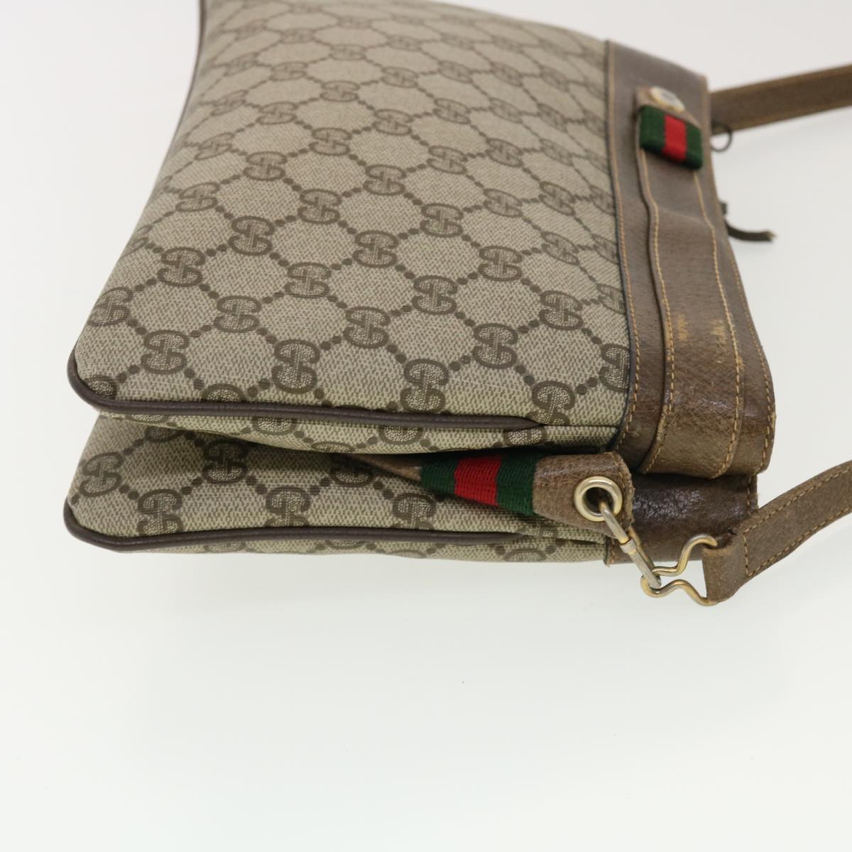GUCCI Web Sherry Line GG Canvas Shoulder Bag PVC Leather Beige Green 39953