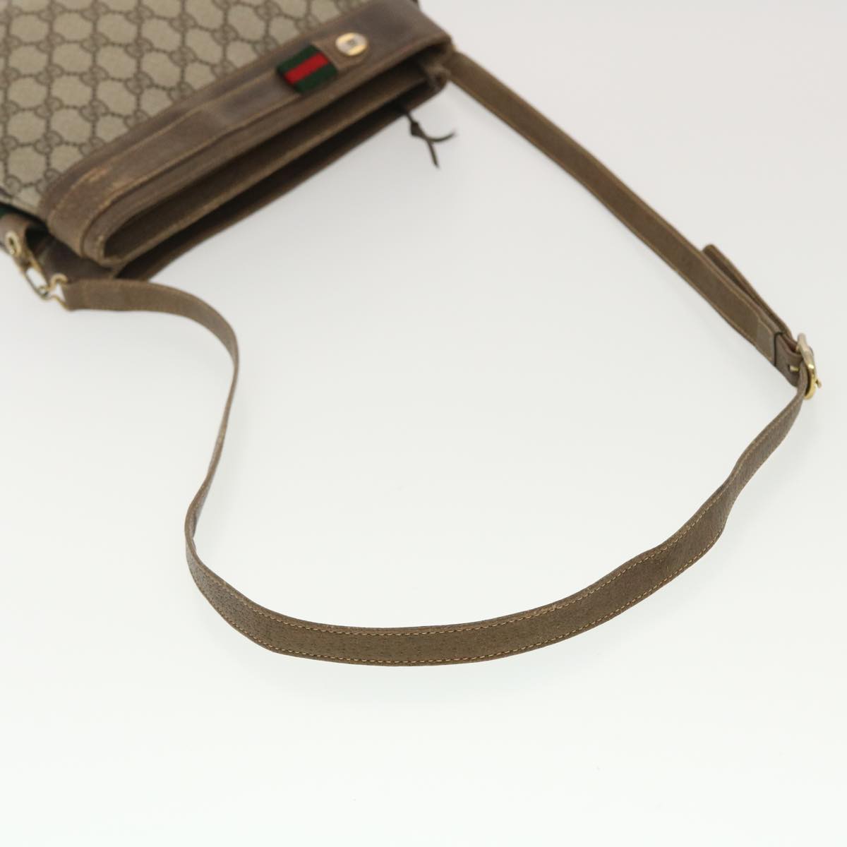 GUCCI Web Sherry Line GG Canvas Shoulder Bag PVC Leather Beige Green 39953