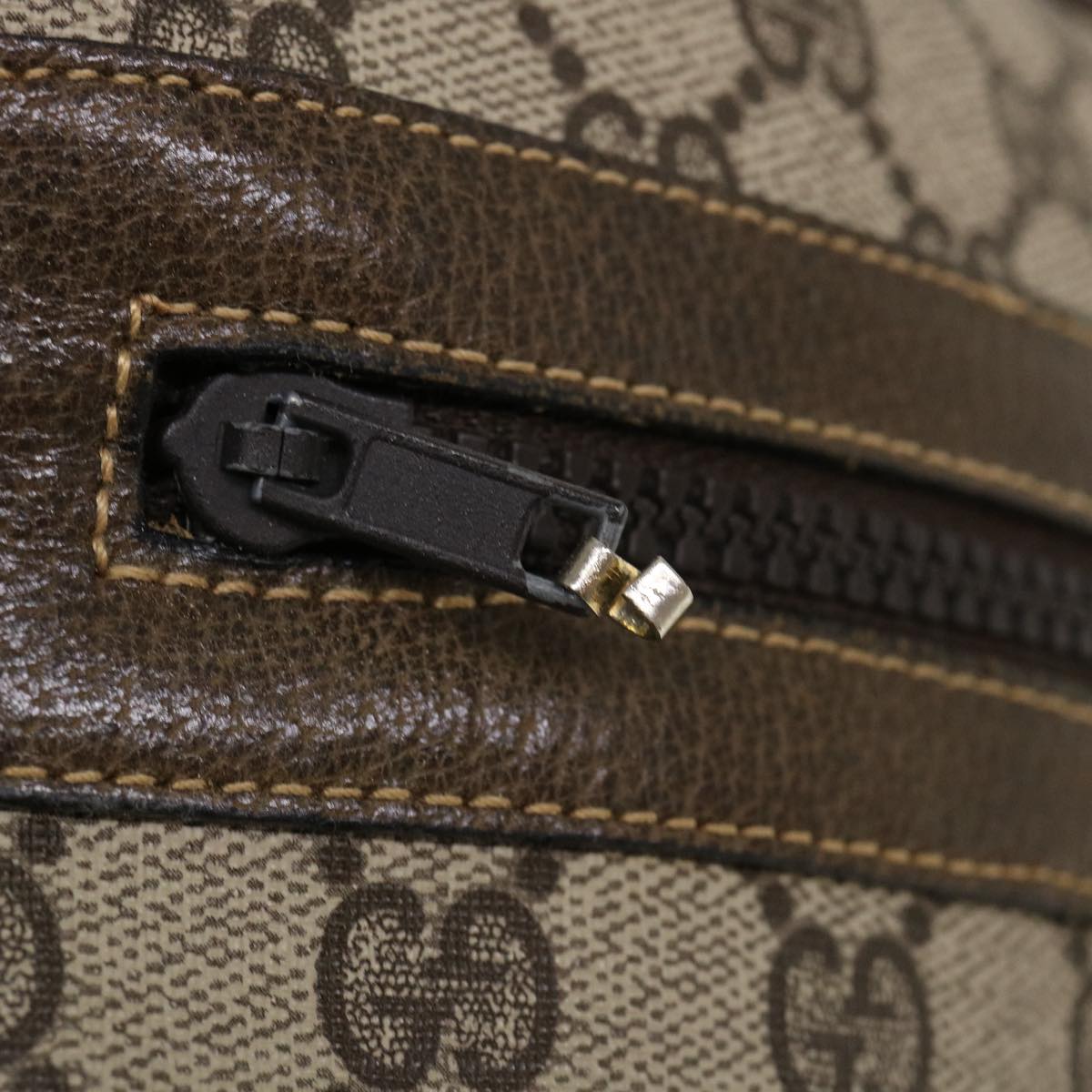 GUCCI Web Sherry Line GG Canvas Shoulder Bag PVC Leather Beige Green 39955