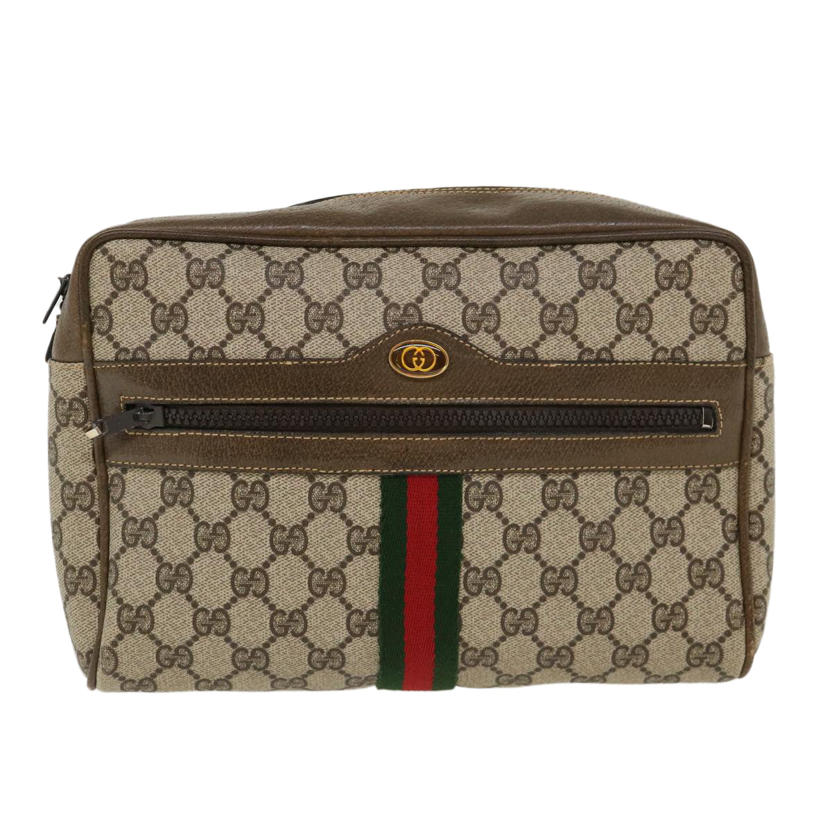 GUCCI Web Sherry Line GG Canvas Shoulder Bag PVC Leather Beige Green 39955