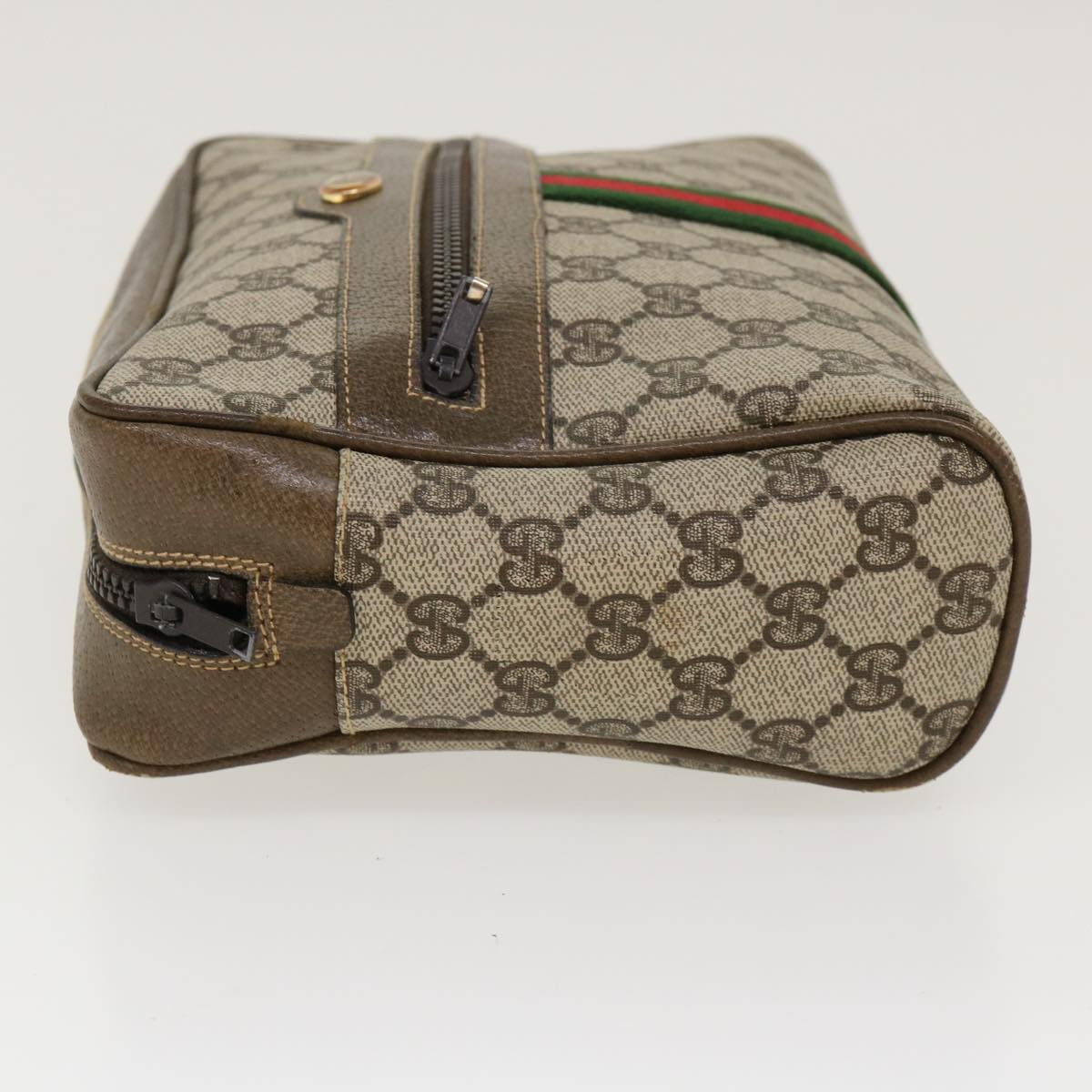 GUCCI Web Sherry Line GG Canvas Shoulder Bag PVC Leather Beige Green 39955