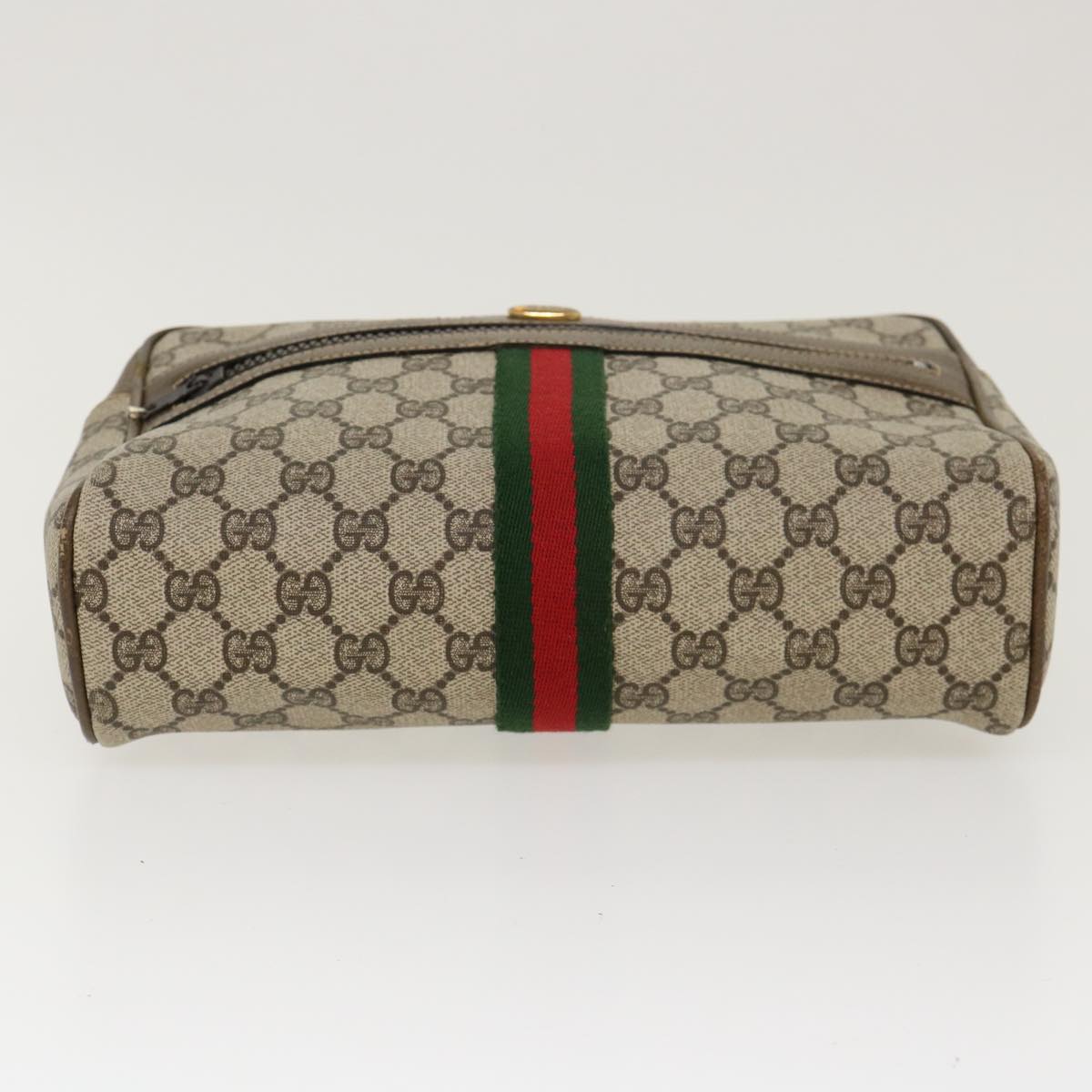 GUCCI Web Sherry Line GG Canvas Shoulder Bag PVC Leather Beige Green 39955