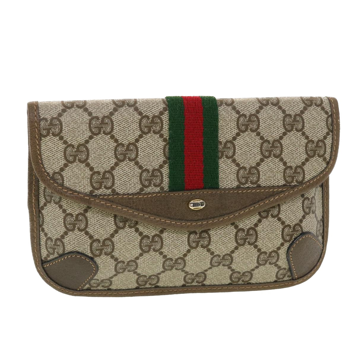 GUCCI Web Sherry Line GG Canvas Pouch PVC Leather Beige Green Red 39966