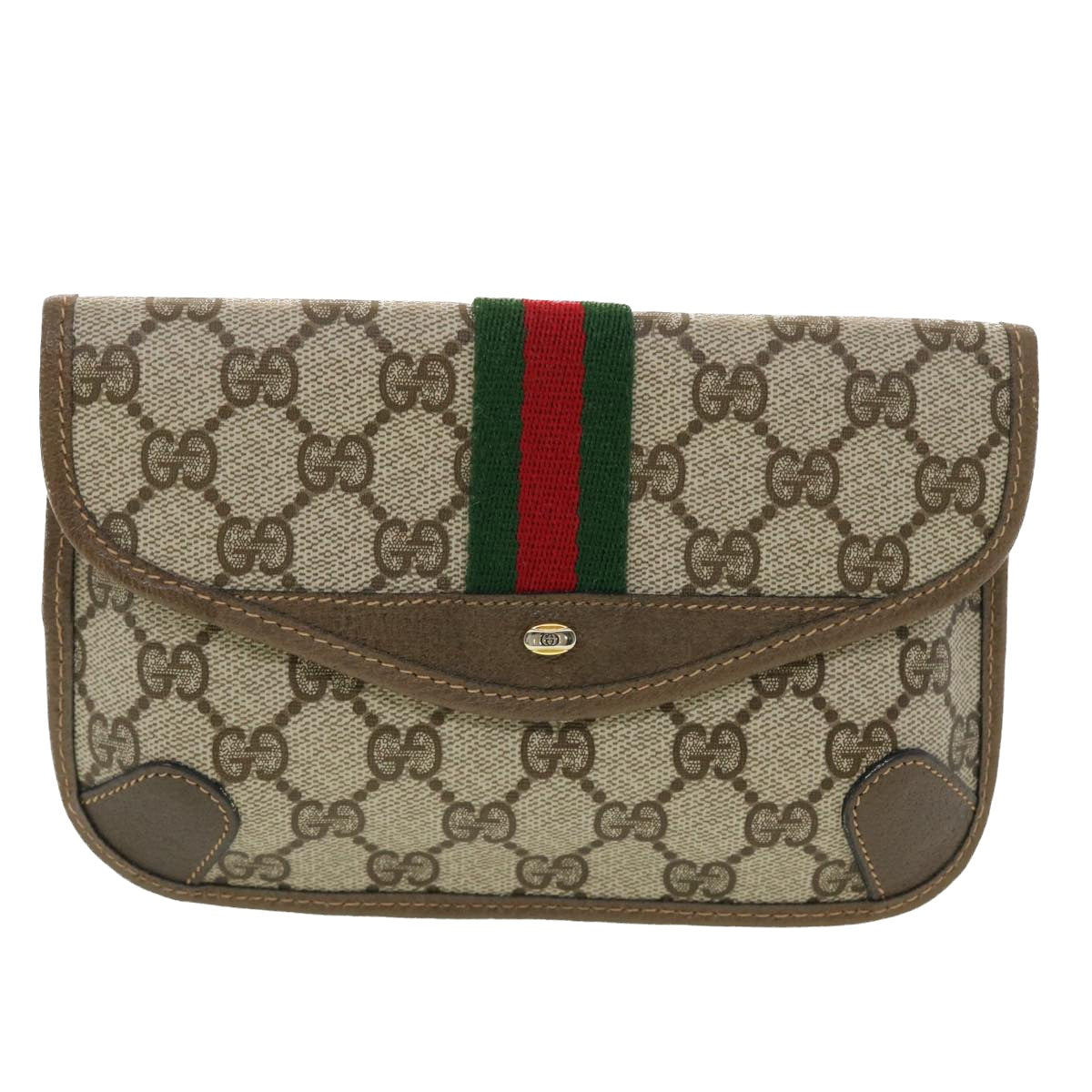 GUCCI Web Sherry Line GG Canvas Pouch PVC Leather Beige Green Red 39966