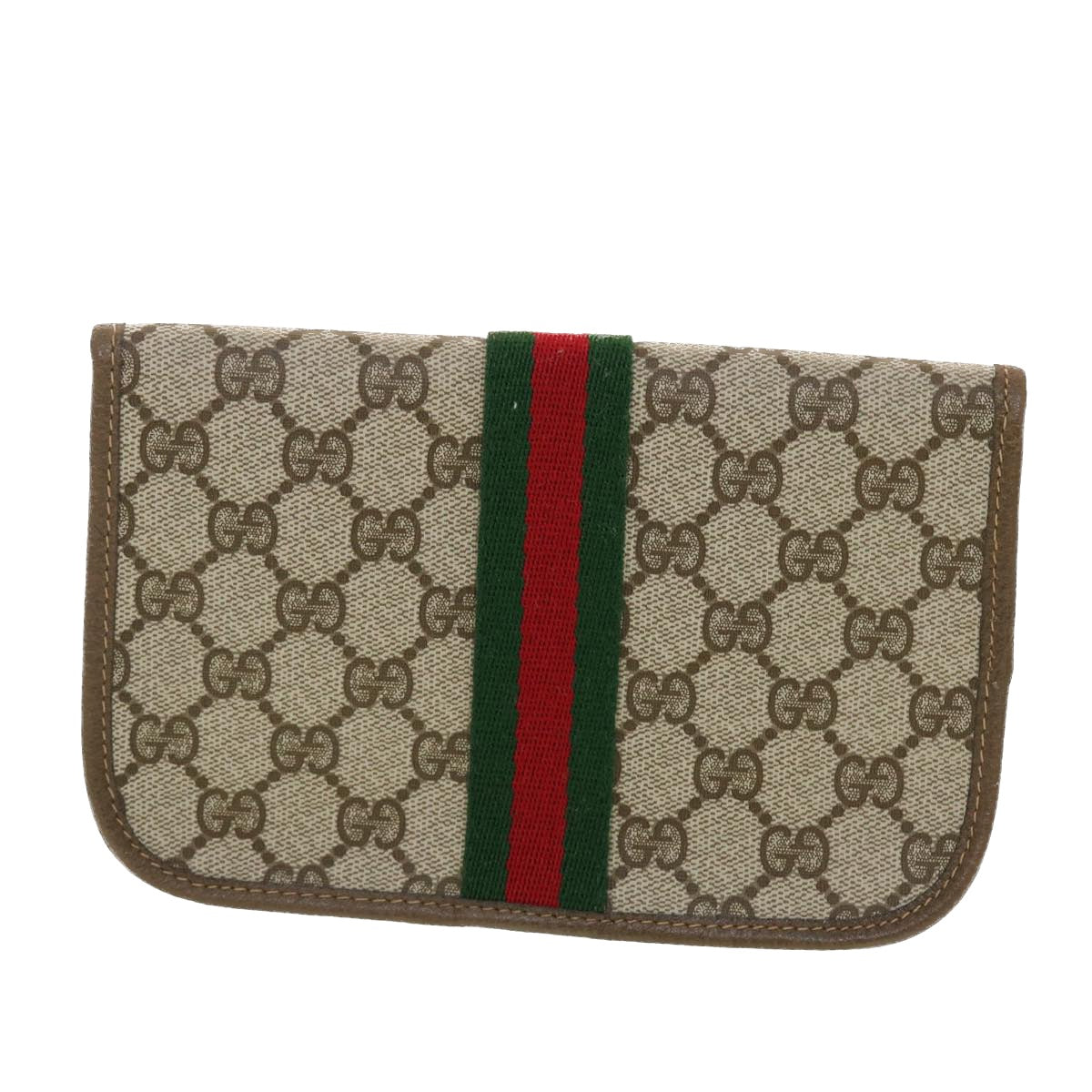 GUCCI Web Sherry Line GG Canvas Pouch PVC Leather Beige Green Red 39966