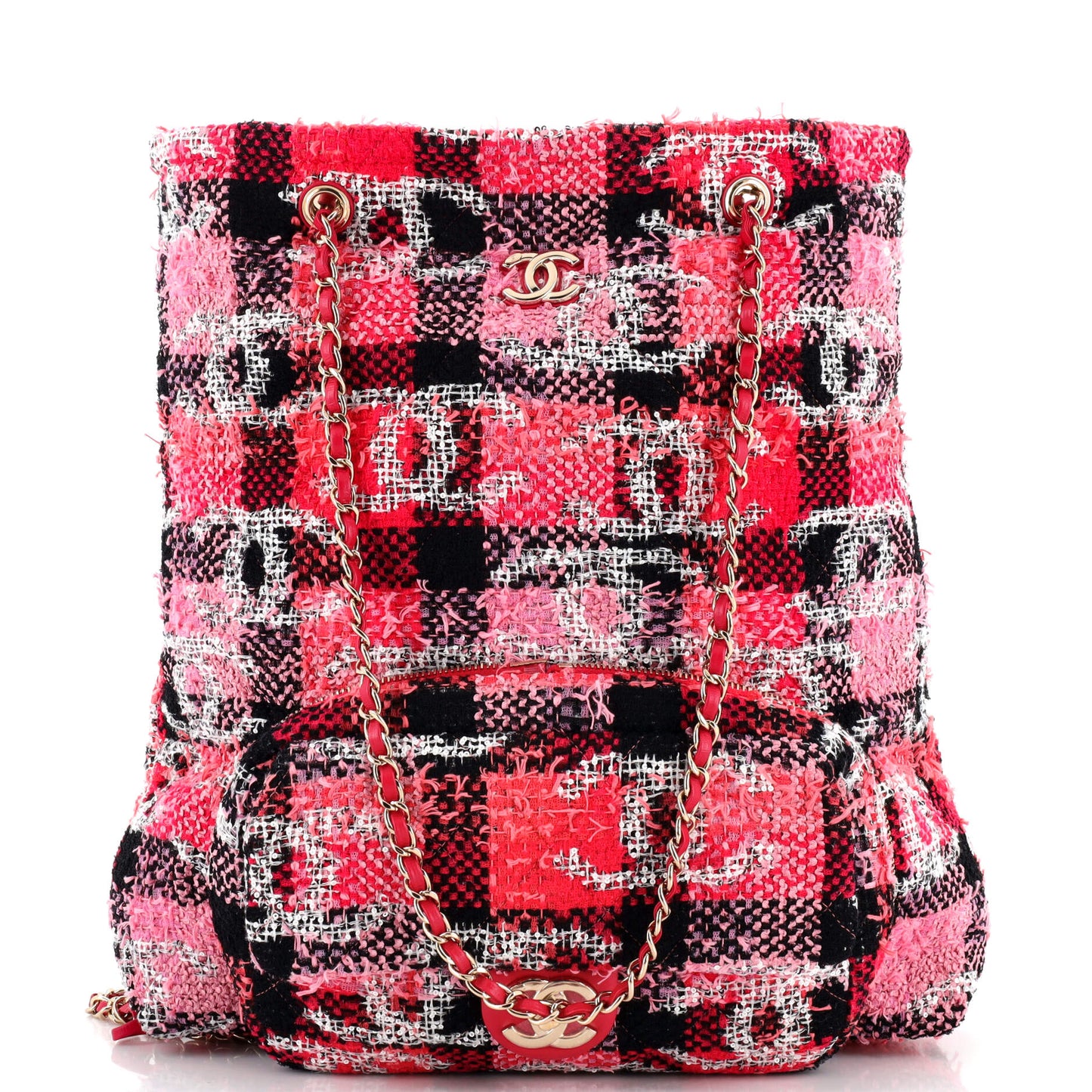 CHANEL Coco Beach Convertible CC Flap Bag Quilted Tweed with Sequins Small
