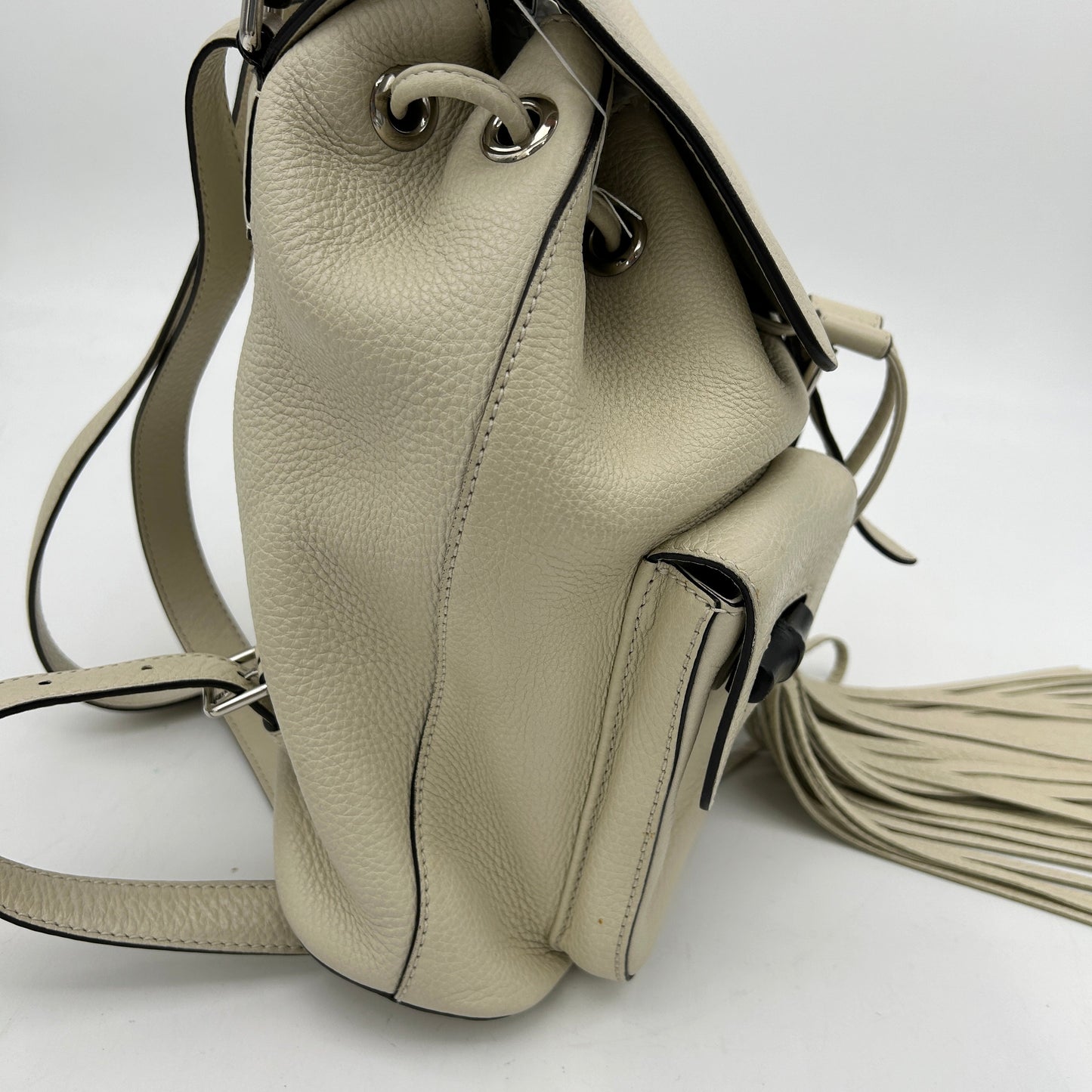 Gucci Leather Bamboo Tassel Backpack White
