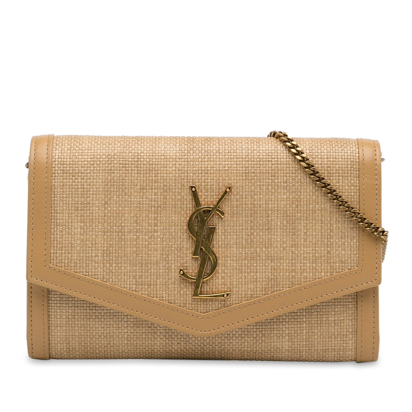 Yves Saint Laurent Uptown Wallet on Chain Brown Raffia
