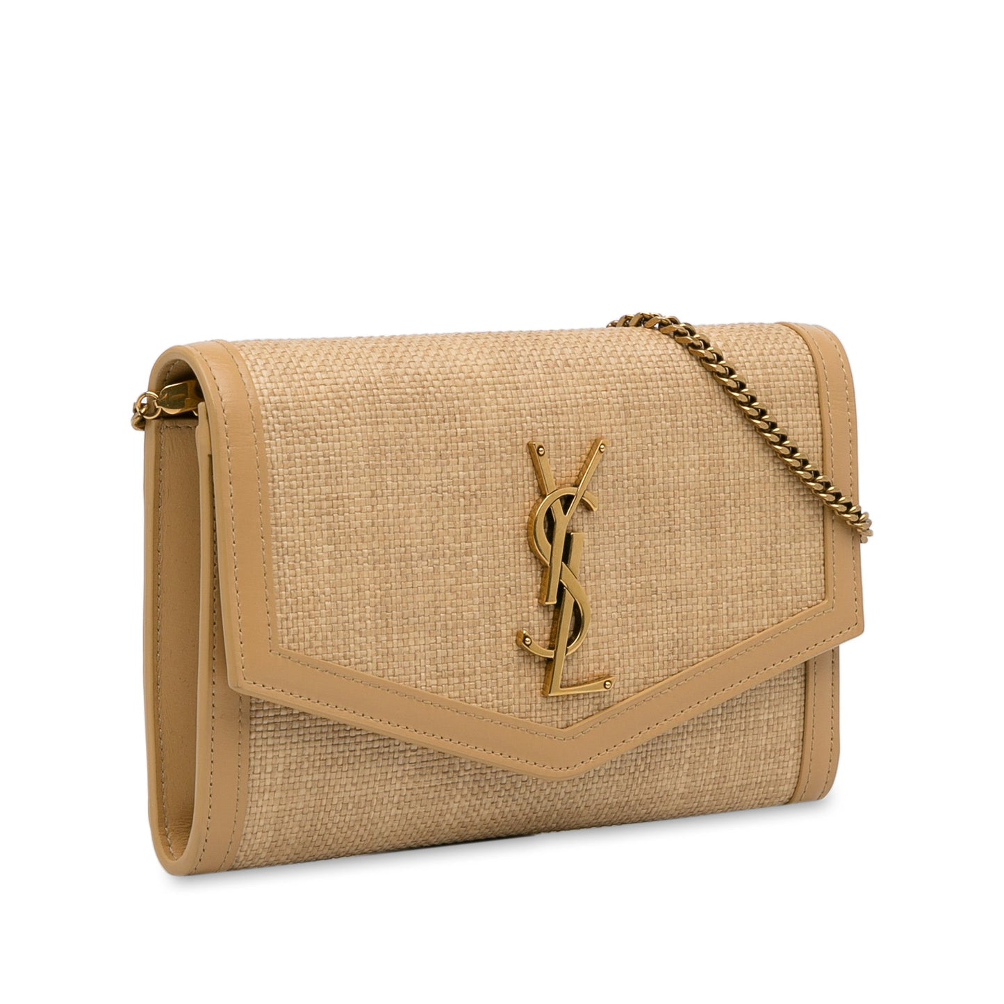 Yves Saint Laurent Uptown Wallet on Chain Brown Raffia