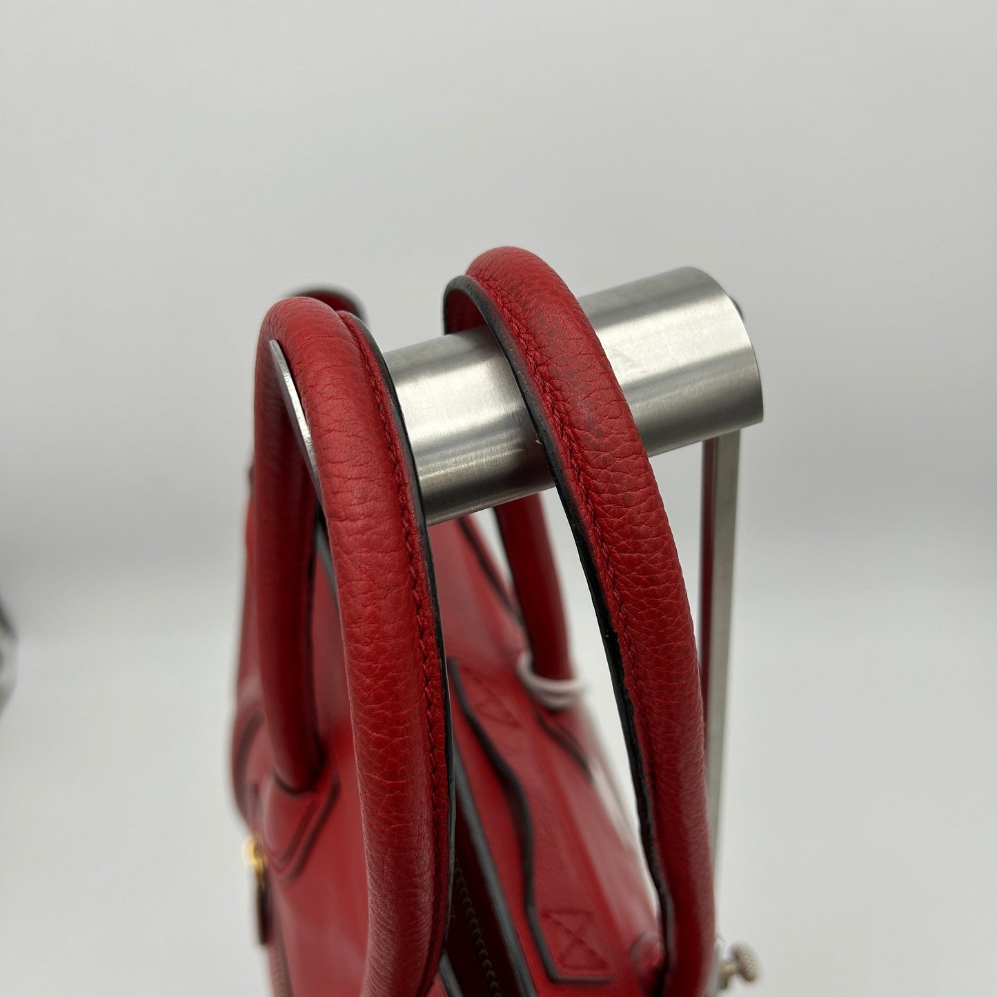Celine Red Drummed Calfskin Luggage Mini Handbag