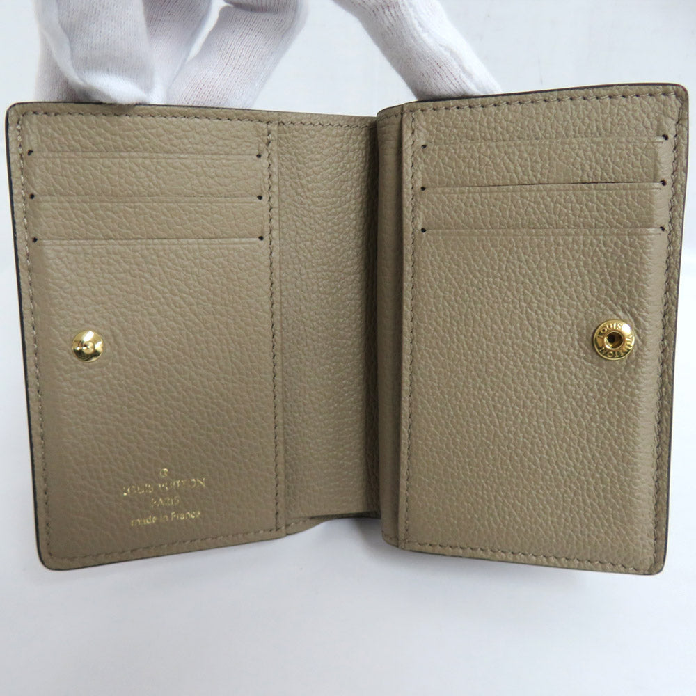 Louis Vuitton Portefolio Clair M80152 Monogram Emplant Turtle Double Fold Wallet Beige Gold  Small Coin Input Leather   Vintage Wood