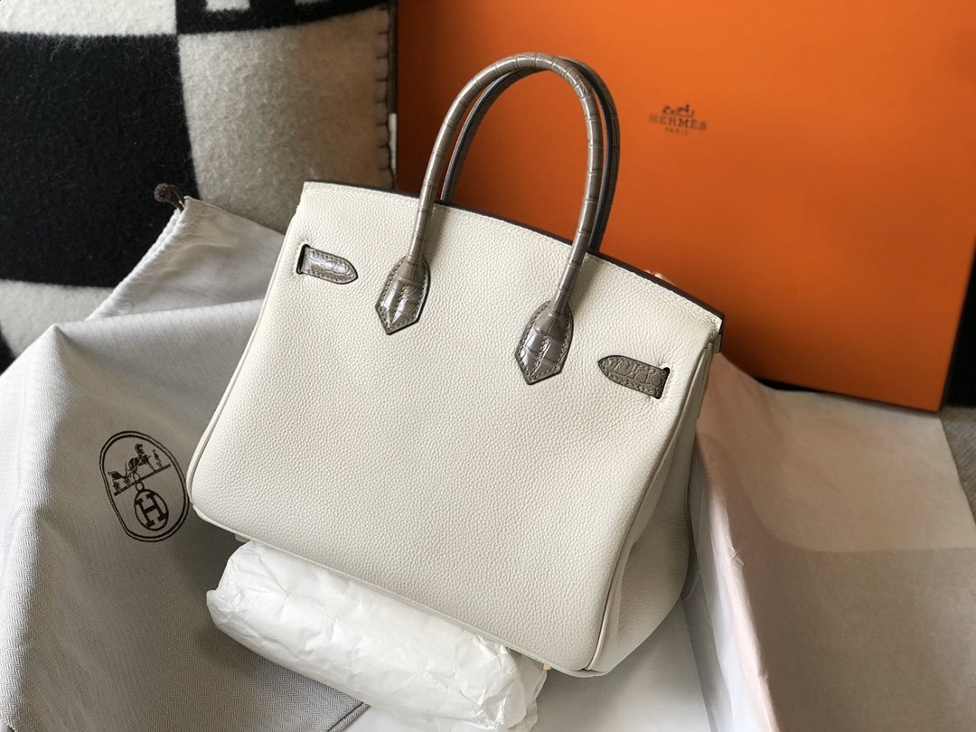 GLAMI Birkin White For Women Gold Toned Hardware 11.8in/30cm