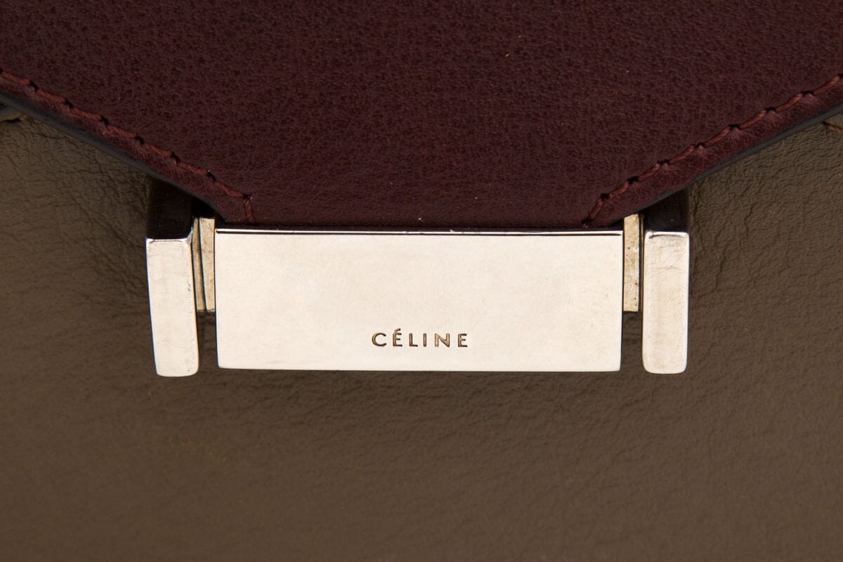 Celine Maroon & Grey Flap Envelope Handbag