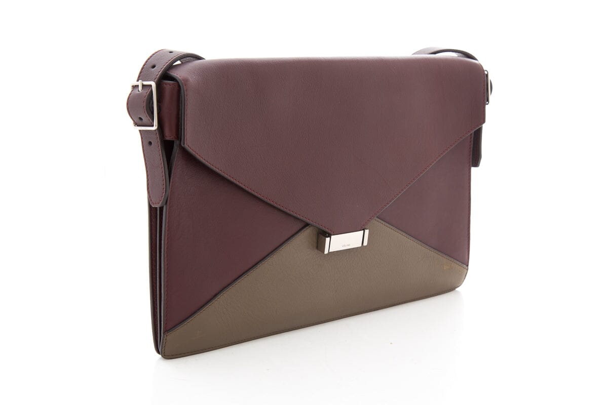 Celine Maroon & Grey Flap Envelope Handbag