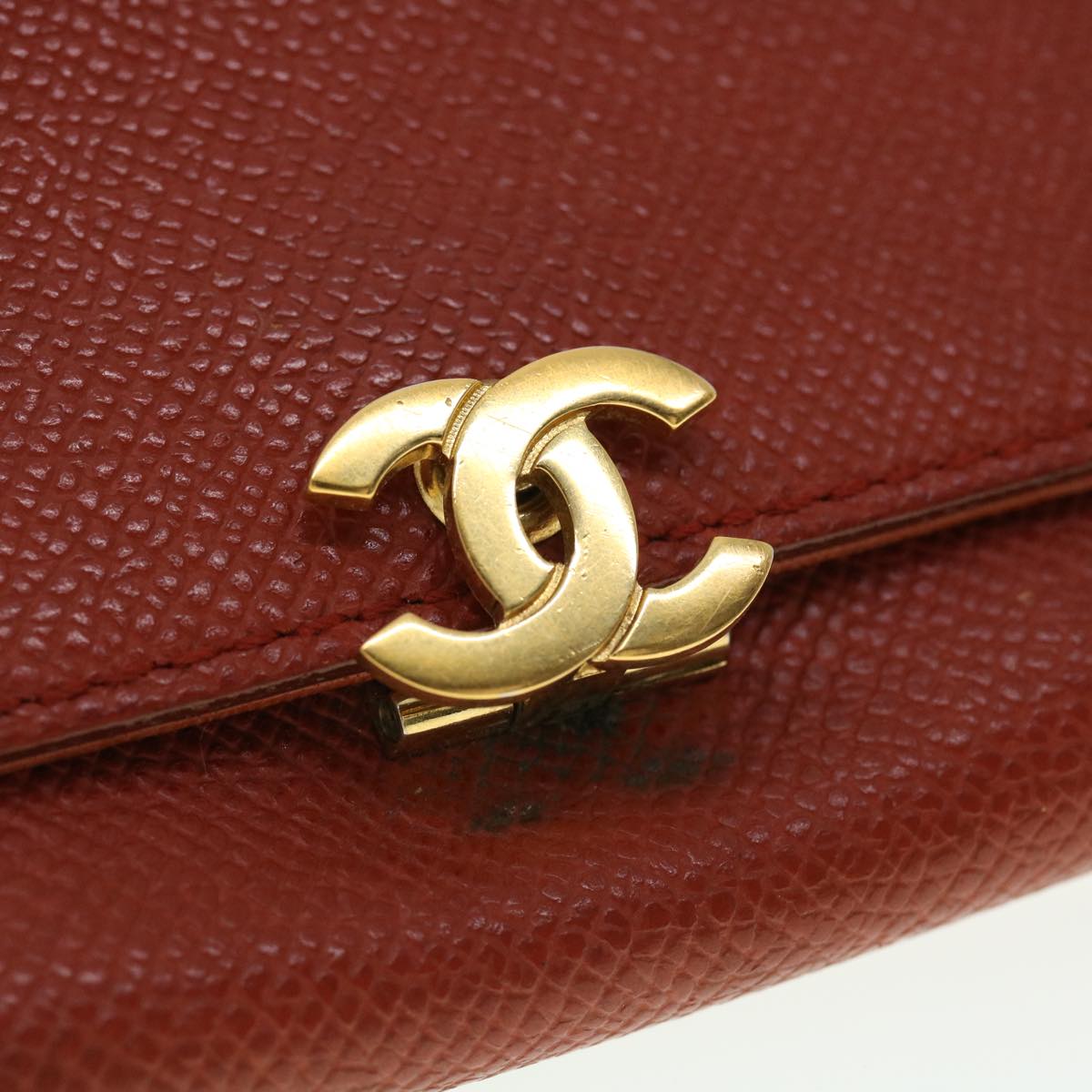 CHANEL Coin Purse Caviar Skin Red CC 40052