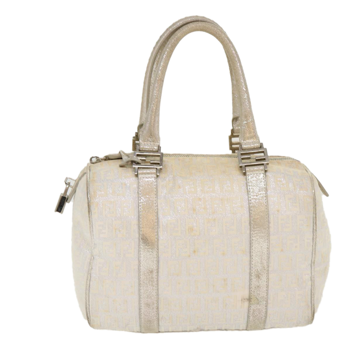 FENDI Zucchino Canvas Hand Bag Silver 40060