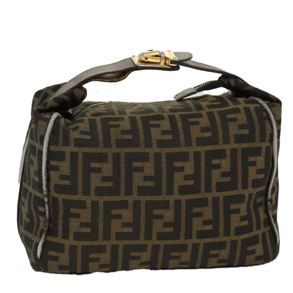 FENDI Zucca Canvas Hand Bag Nylon Brown Black 40062