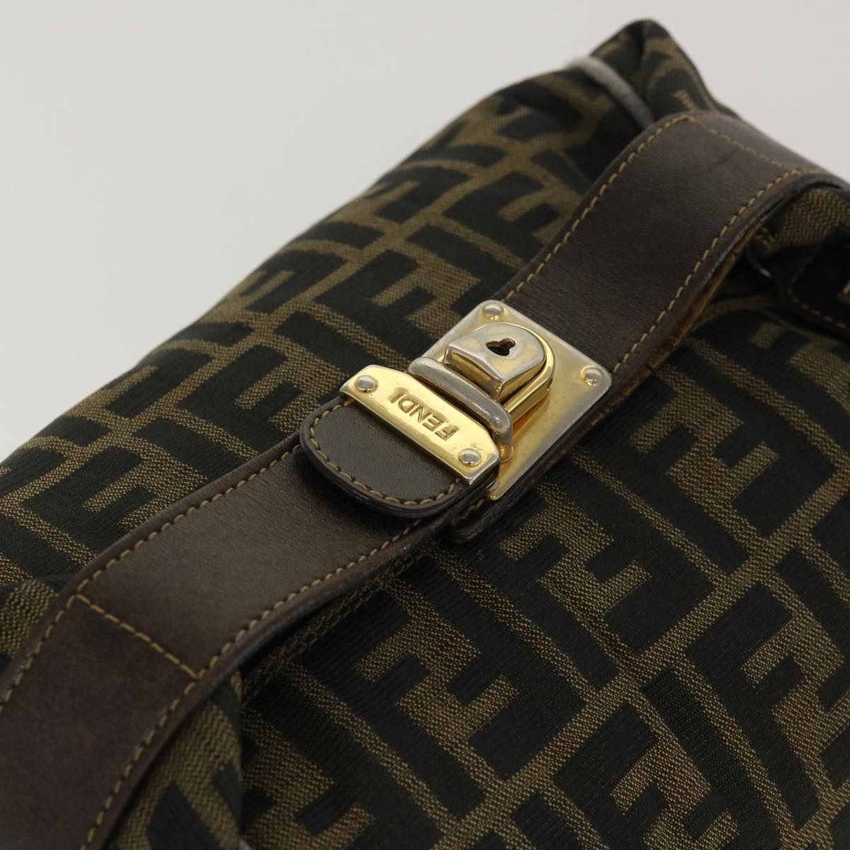 FENDI Zucca Canvas Hand Bag Nylon Brown Black 40062