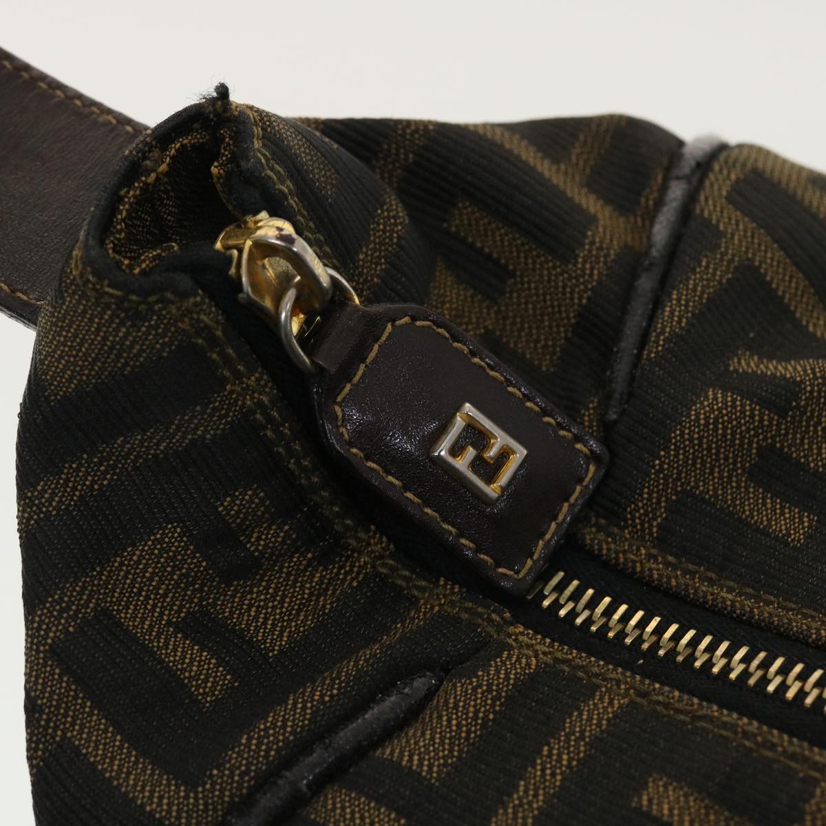 FENDI Vanity Zucca Canvas Cosmetic Pouch Black Brown 40323