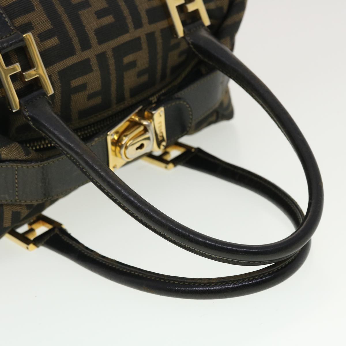 FENDI Zucca Canvas Hand Bag Black Brown 40339